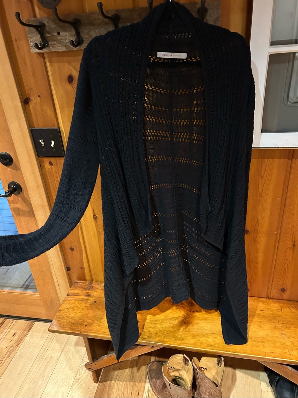Athleta XXS Black Pointelle Knit Waterfall Cardigan, fits more like a S/M